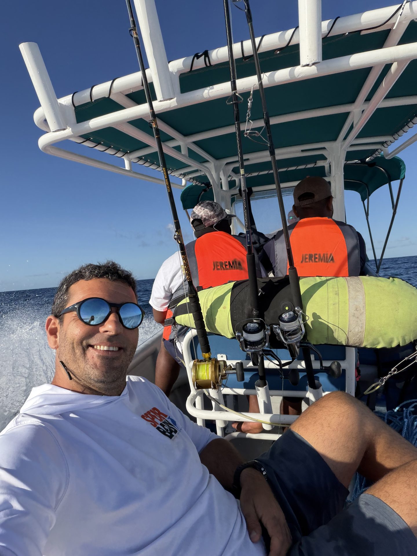Pietro Ciotti on the Spearbaby boat heading offshore in Panama