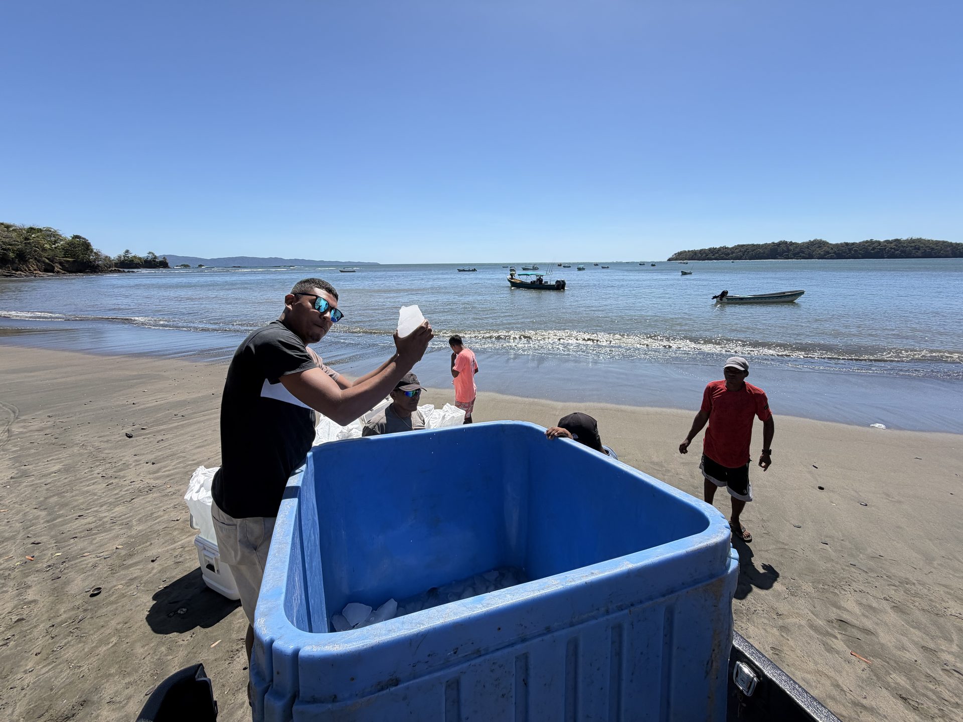 Spearbaby crew at work on the beach in Santa Catalina Panama